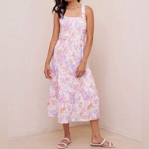 NWT Bella Dahl Scrunch Strap Floral Tiered Midi Dress Size Large